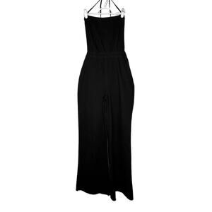 Good American Black Denim Open Strapy Tie Up Back Overall Trendy Outfit MM11